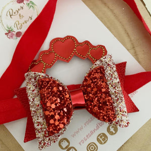 Valentines heart Hair Bow Clip or Headband