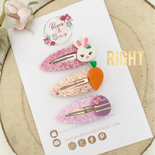 Load image into Gallery viewer, Easter scalloped snap clip set - Easter bunny, carrot and egg set
