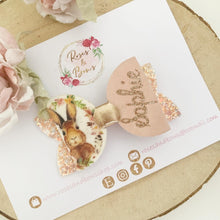 Load image into Gallery viewer, Personalised Name Easter Bunny Hair Bow Headband or Clip
