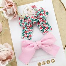 Load image into Gallery viewer, Pink Cotton Tie Bow Headband or Clip Set
