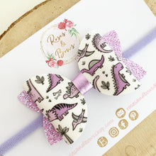 Load image into Gallery viewer, Dinosaur Purple Hair Bow Headband or clip
