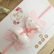 Load image into Gallery viewer, Pink Heart Transparent Valentine’s Bow with Charm
