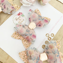 Load image into Gallery viewer, Blush and Rose Gold Transparent and Glitter Floral Hair Bow Clip or Headband
