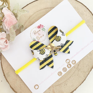 Bee Charm Hair Bow Headband or Clip