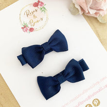 Load image into Gallery viewer, Navy Blue School Small Hair Bow Clip Set
