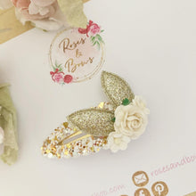 Load image into Gallery viewer, Gold and White Dainty Bunny Ears Easter Snap Clip
