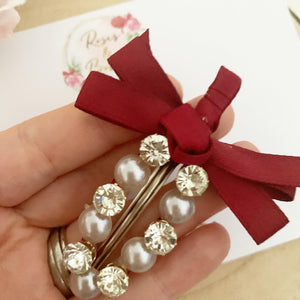 Deep Red Pearl and Rhinestone Alligator Clip