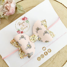 Load image into Gallery viewer, Pink Bee Glitter Hair Bow Headband or Clip
