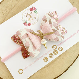 Ice Cream Charm Hair Bow Headband or Clip