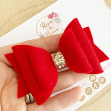 Load image into Gallery viewer, Red Felt and Glitter Hair Bow Clip or Headband
