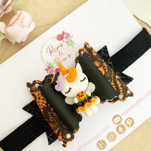 Halloween unicorn Hair Bow Headband or Clip