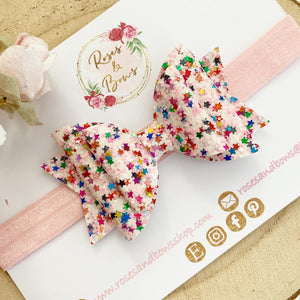 Pink Star Glitter Hair Bow Headband or Clip