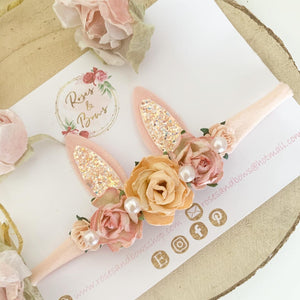 Peach Blush Bunny Ears Easter headband - Girls Hairband - Photo Prop