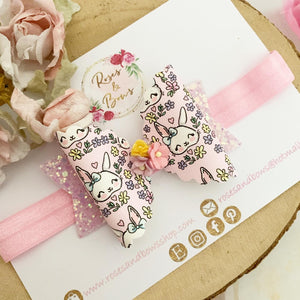 Pink Easter Bunny Hair Bow Headband or clip