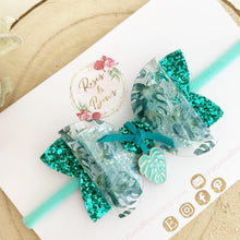 Load image into Gallery viewer, Tropical Leaf Glitter Hair Bow Headband or Clip
