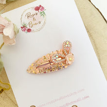 Load image into Gallery viewer, Peach rhinestone Dainty Bunny Ears Easter Snap Clip
