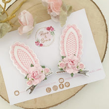 Load image into Gallery viewer, Pink and White Stand Up Bunny Ear Clips - Easter Bunny Clips
