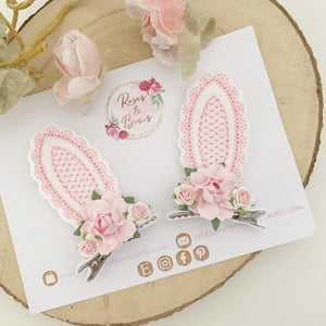 Pink and White Stand Up Bunny Ear Clips - Easter Bunny Clips