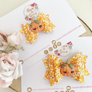 Pumpkin Halloween Glitter Bow Headband or Clip