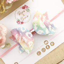 Load image into Gallery viewer, Rainbow leopard glitter Hair Bow Headband or Clip
