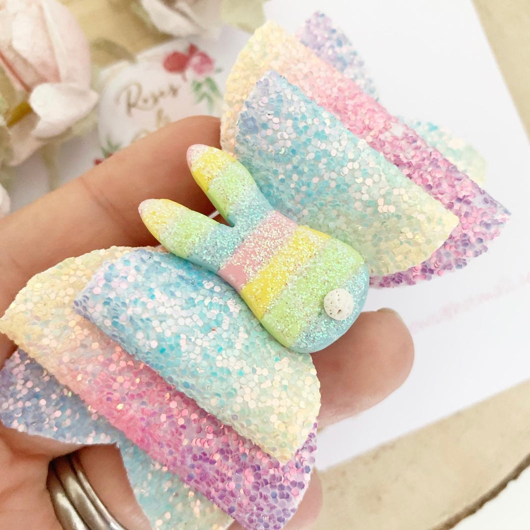 Rainbow Bunny Hair Bow Headband or Clip