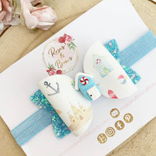 Load image into Gallery viewer, Beach Hut Seaside Summer Bow Headband or Clip
