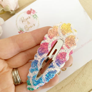 Mermaid rainbow scales large glitter snap clip