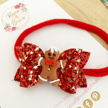 Load image into Gallery viewer, Gingerbread piggy pigtail bows - clip set - Christmas glitter bows
