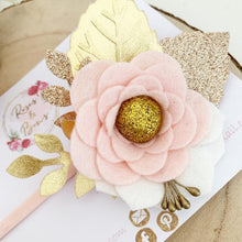 Load image into Gallery viewer, Felt flower clip or headband - blush and gold flower headband
