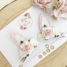 Load image into Gallery viewer, Pink and White Stand Up Bunny Ear Clips - Easter Bunny Clips
