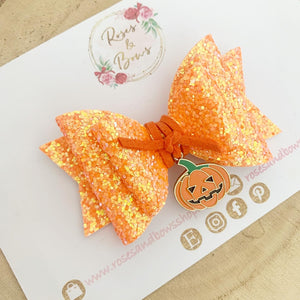 Orange Pumpkin Glitter Hair Bow Headband or Clip