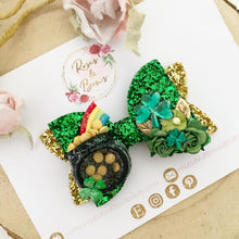 Load image into Gallery viewer, St Patrick’s Day Rainbow Shamrock Shaker Hair Bow Headband or Clip
