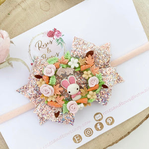 Easter Bunny Wreath Hair Bow Headband or Clip