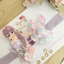 Load image into Gallery viewer, Mermaid Embroidered Hair Bow Clip or Headband
