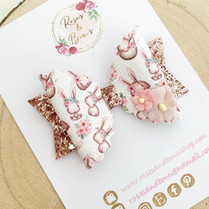 Easter Bunny Glitter Hair Bow Headband or Clip