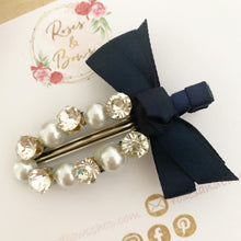 Load image into Gallery viewer, Navy Blue Pearl and Rhinestone Alligator Clip
