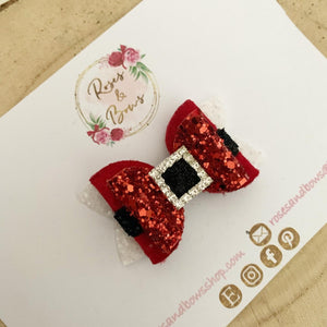 Red Santa Claus Buckle Hair Bow Headband or Clip