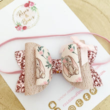 Load image into Gallery viewer, Pink Blush Bunny Glitter Hair Bow Headband or Clip - Pink Sequin Bunny Rabbit Ears Hair Bow
