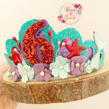 Load image into Gallery viewer, Mermaid glitter tiara - princess crown - birthday accessory - custom ages
