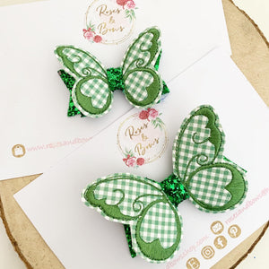 Green School Gingham butterfly Hair Bow Headband or Clip