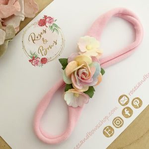 Pastel Rainbow rose flower headband