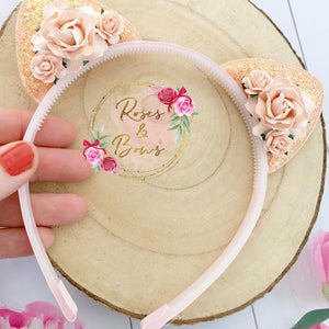 Peach glitter cat ears headband