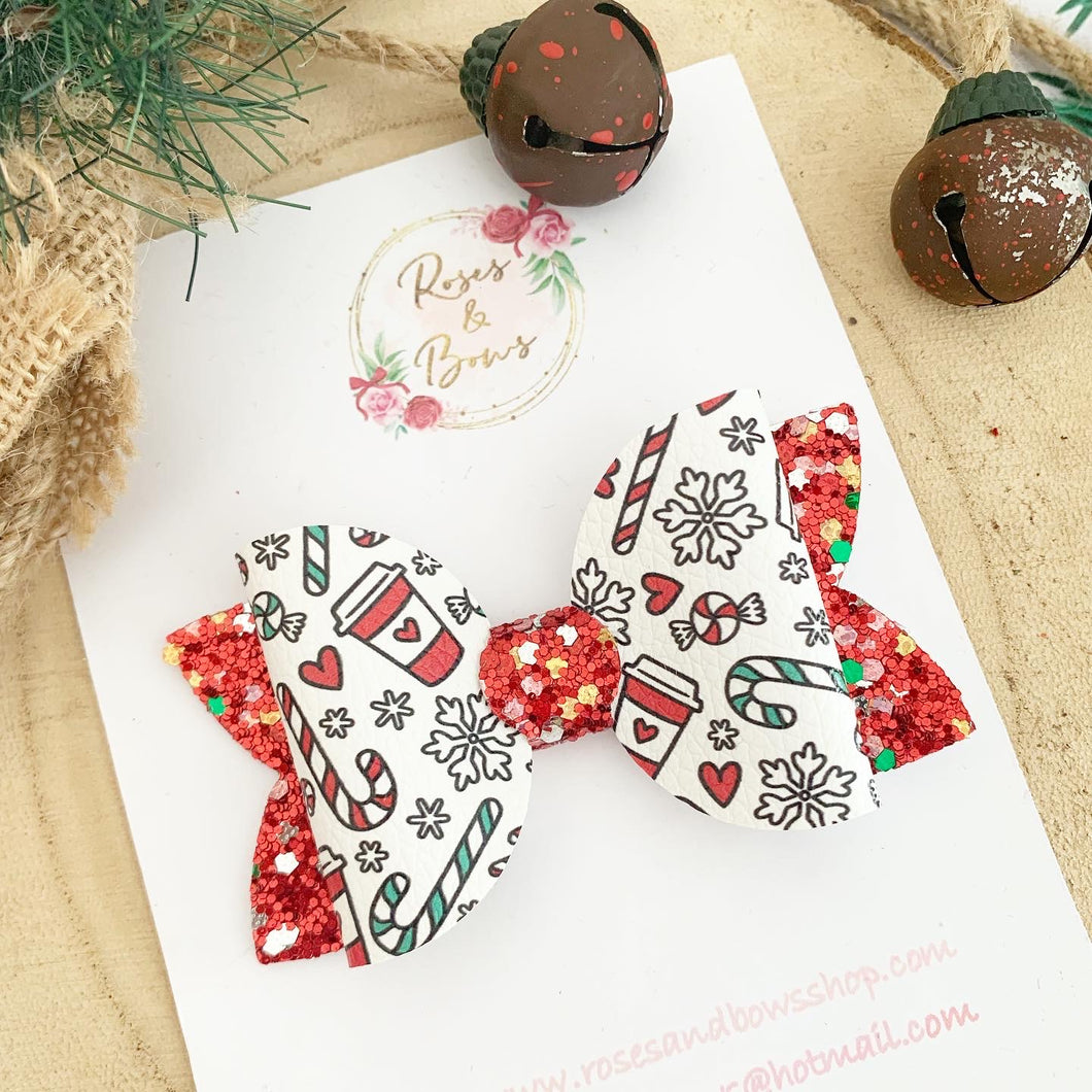 Christmas Coffee Hair Bow Headband or Clip