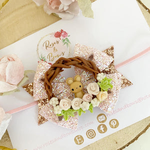 Easter Bunny Wreath Hair Bow Headband or Clip