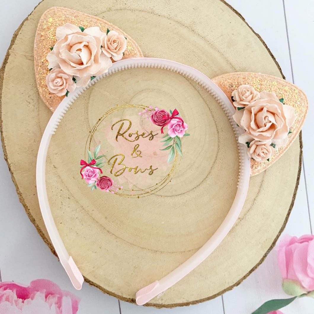 Peach glitter cat ears headband