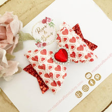 Load image into Gallery viewer, Valentine’s Red Heart Hair Bow Headband or Clip
