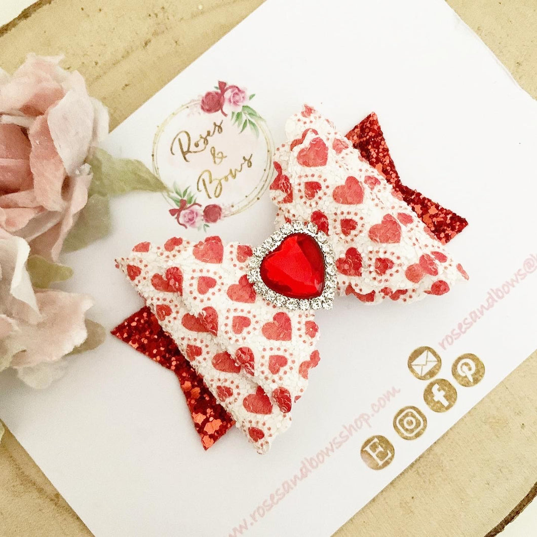 Valentine’s Red Heart Hair Bow Headband or Clip