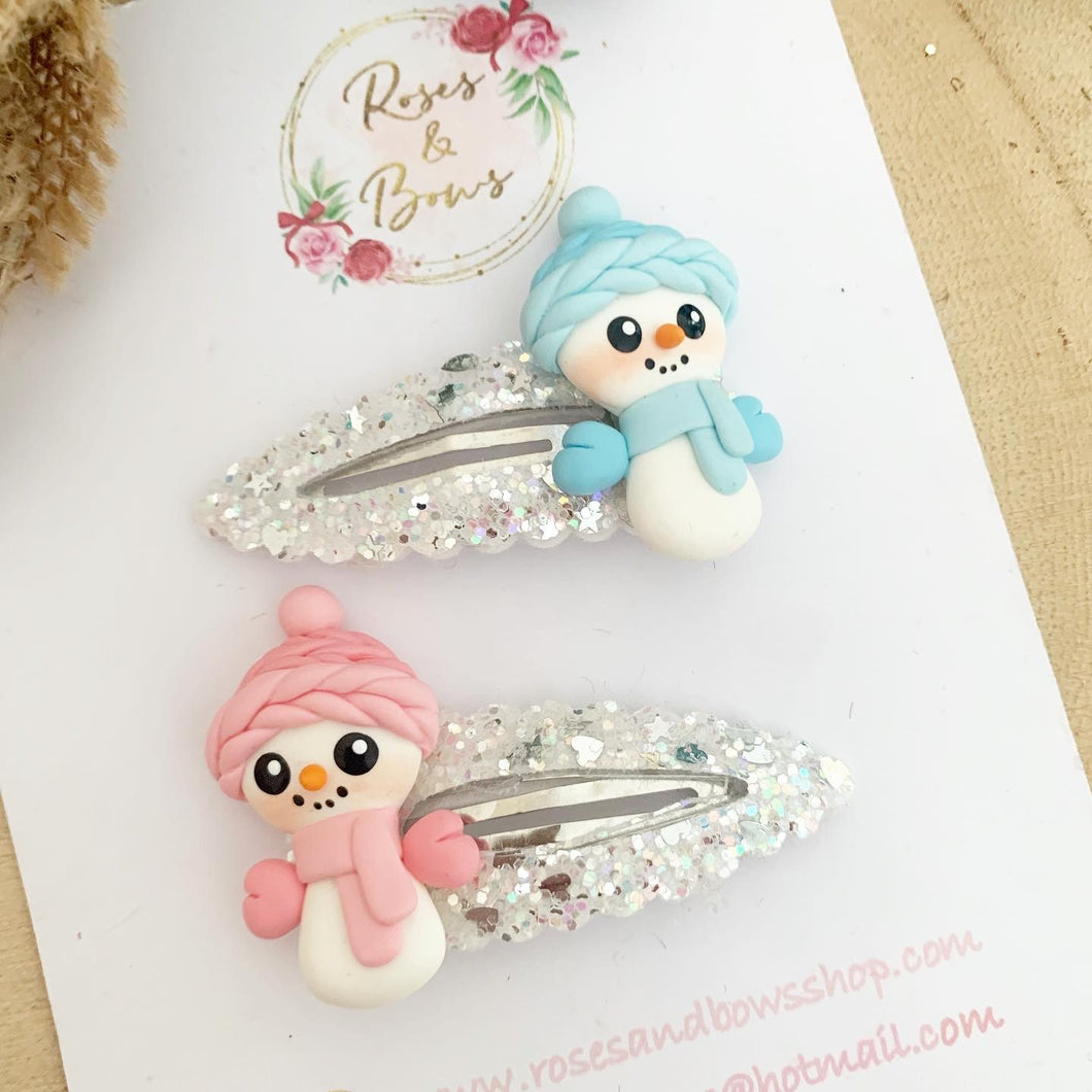 Snowman glitter snap clip set