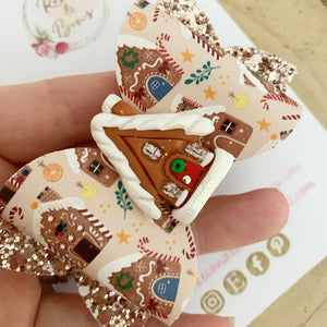 Christmas Gingerbread Bow Headband or Clip