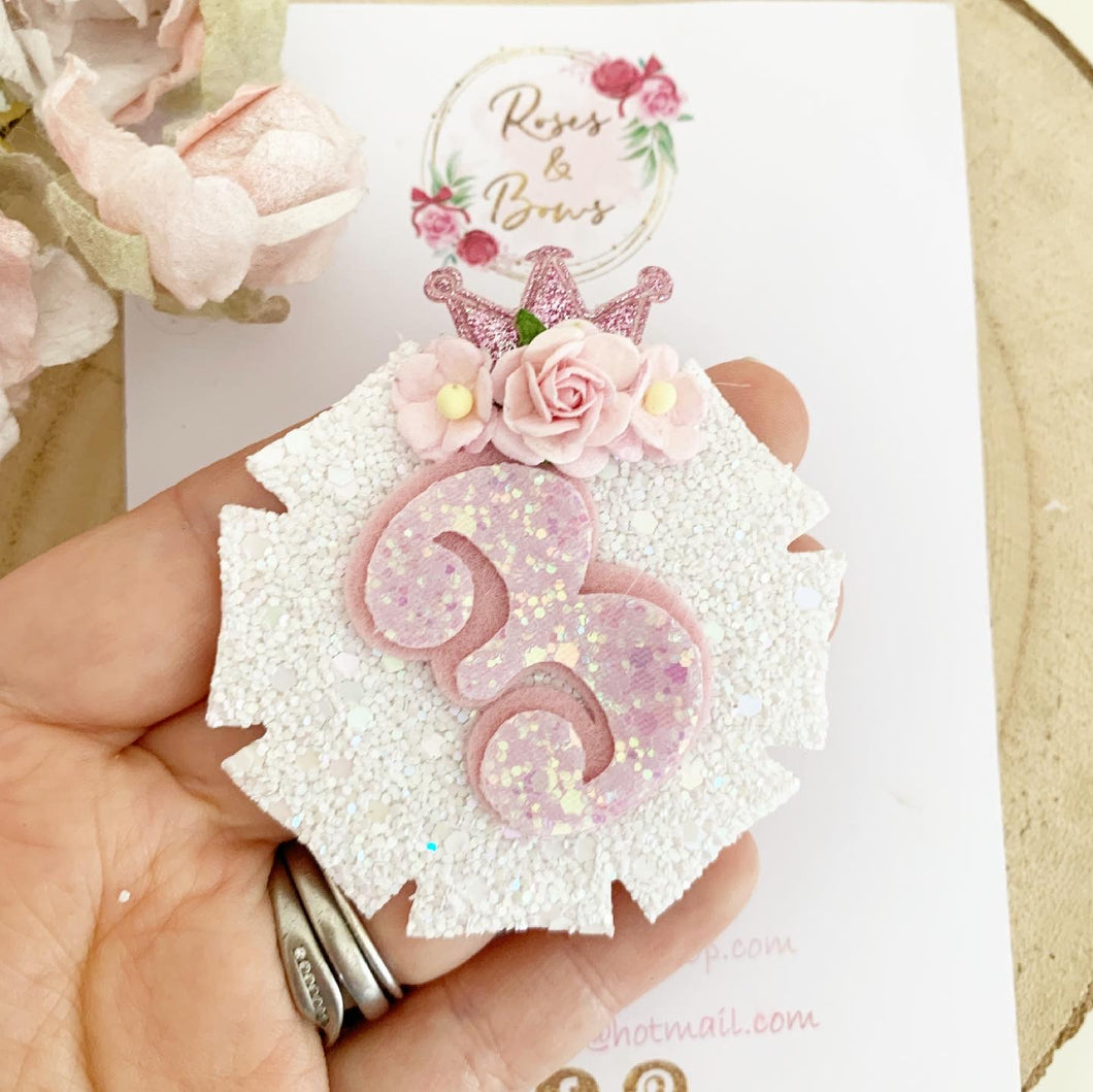 Pink and White Birthday Badge - Birthday Princess Glitter Badge